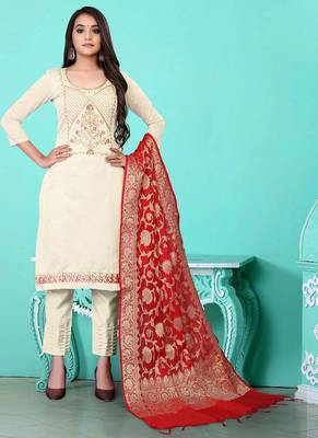 white chanderi silk embroidered top & bottom with  dupatta 1