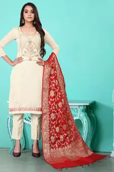 white chanderi silk embroidered top & bottom with  dupatta