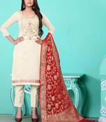 white chanderi silk embroidered top & bottom with  dupatta