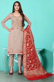 grey chanderi silk embroidered top & bottom with  dupatta