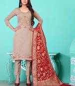 grey chanderi silk embroidered top & bottom with  dupatta