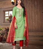 green cotton woven top & bottom with  dupatta