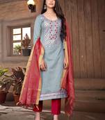 grey cotton woven top & bottom with  dupatta