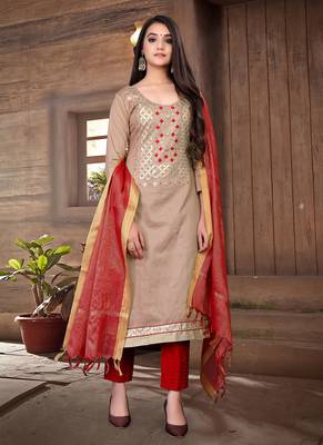 fawn cotton woven top & bottom with  dupatta 1