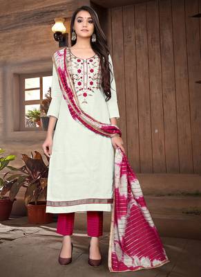 off white cotton woven top & bottom with  dupatta 1