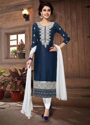 blue cotton Embroidery Work top & bottom with  dupatta 1