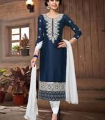 blue cotton Embroidery Work top & bottom with  dupatta