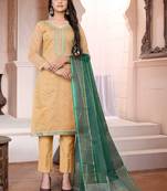 yellow chanderi silk embroidered top & bottom with  dupatta
