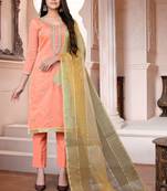 peach chanderi silk embroidered top & bottom with  dupatta