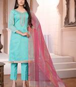 blue chanderi silk embroidered top & bottom with  dupatta