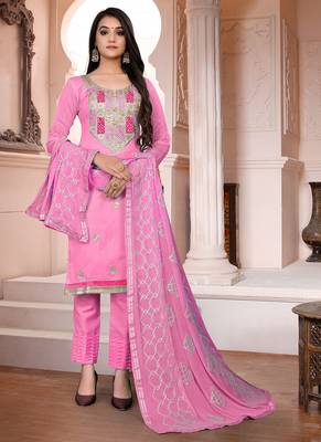 pink chanderi silk woven top & bottom with  dupatta 1