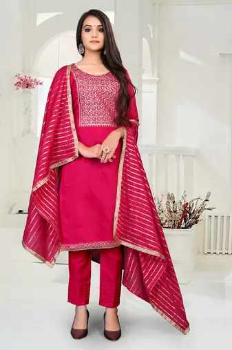 pink chanderi silk woven top & bottom with  dupatta