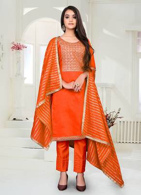 orange chanderi silk woven top & bottom with  dupatta 1