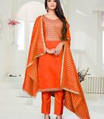 orange chanderi silk woven top & bottom with  dupatta