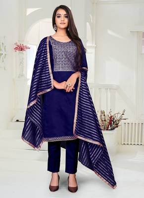 navy blue chanderi silk woven top & bottom with  dupatta 1
