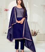 navy blue chanderi silk woven top & bottom with  dupatta