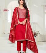 red chanderi silk woven top & bottom with  dupatta