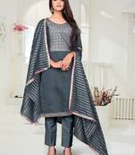 grey chanderi silk woven top & bottom with  dupatta