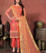salmon banarasi silk woven top & bottom with  dupatta