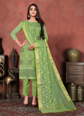 green banarasi silk woven top & bottom with  dupatta 1