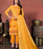yellow banarasi silk woven top & bottom with  dupatta