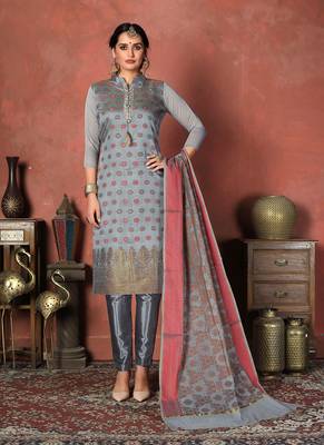 grey banarasi silk woven top & bottom with  dupatta 1