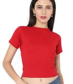 Red plain cotton readymade blouse