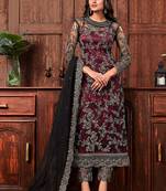 Wine embroidered net salwar