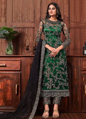 Green embroidered net salwar 1