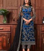 Blue embroidered net salwar