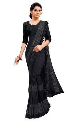 Black plain lycra saree with blouse 1