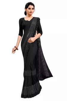 Black plain lycra saree with blouse
