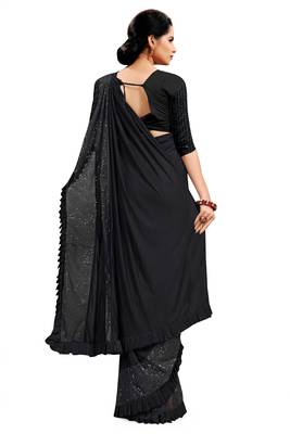 Black plain lycra saree with blouse 3