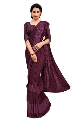 Purple plain lycra saree with blouse 1
