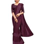 Purple plain lycra saree with blouse