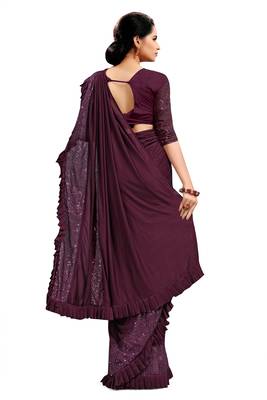 Purple plain lycra saree with blouse 3