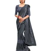 Grey plain lycra saree with blouse