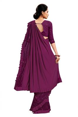 Purple plain lycra saree with blouse 3