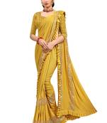 Mustard plain lycra saree with blouse