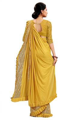 Mustard plain lycra saree with blouse 3