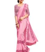 Pink plain lycra saree with blouse