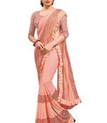 Peach plain lycra saree with blouse