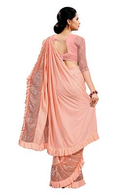 Peach plain lycra saree with blouse 3