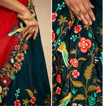 Red embroidered silk saree with blouse 3