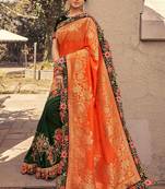 Orange embroidered silk saree with blouse