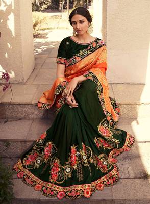 Orange embroidered silk saree with blouse 2