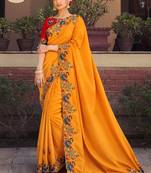 Orange embroidered silk saree with blouse
