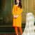 Yellow printed raw silk unstitched salwar with dupatta