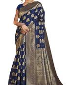 Blue woven cotton silk saree with blouse