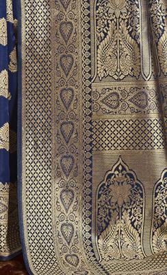Blue woven cotton silk saree with blouse 3